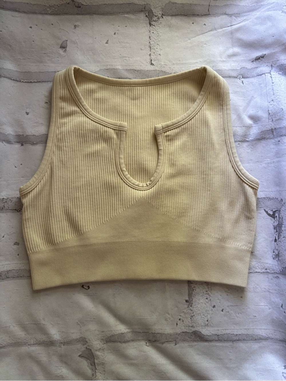 Ribbed Cream Notch-Neck Crop Tank